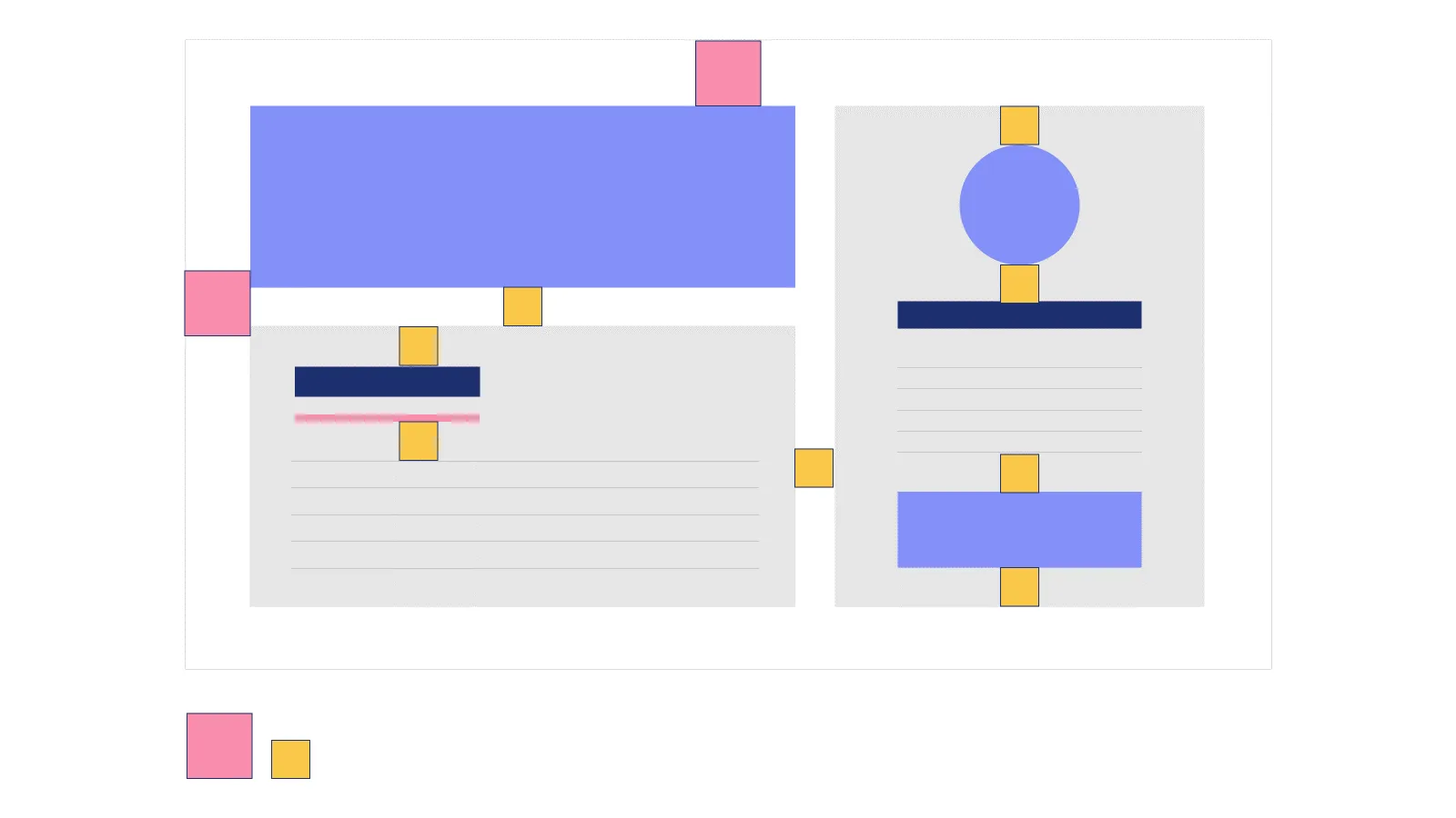 Mock-up slide with differently sized squares between elements keeping the spacing consistent