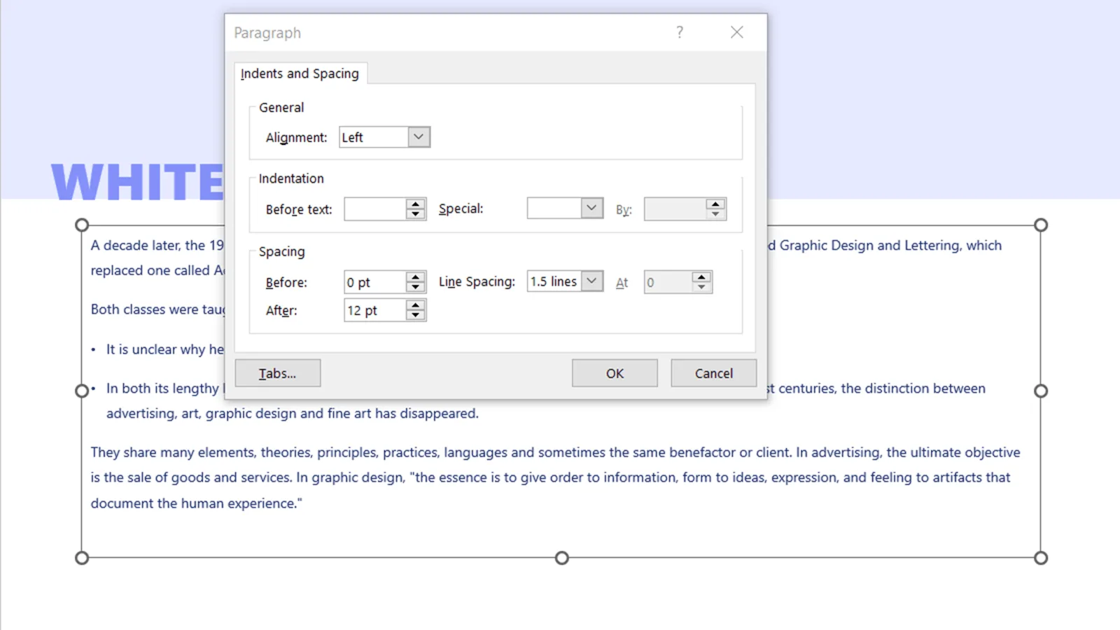 Screenshot of the PowerPoint paragraph formatting dialog