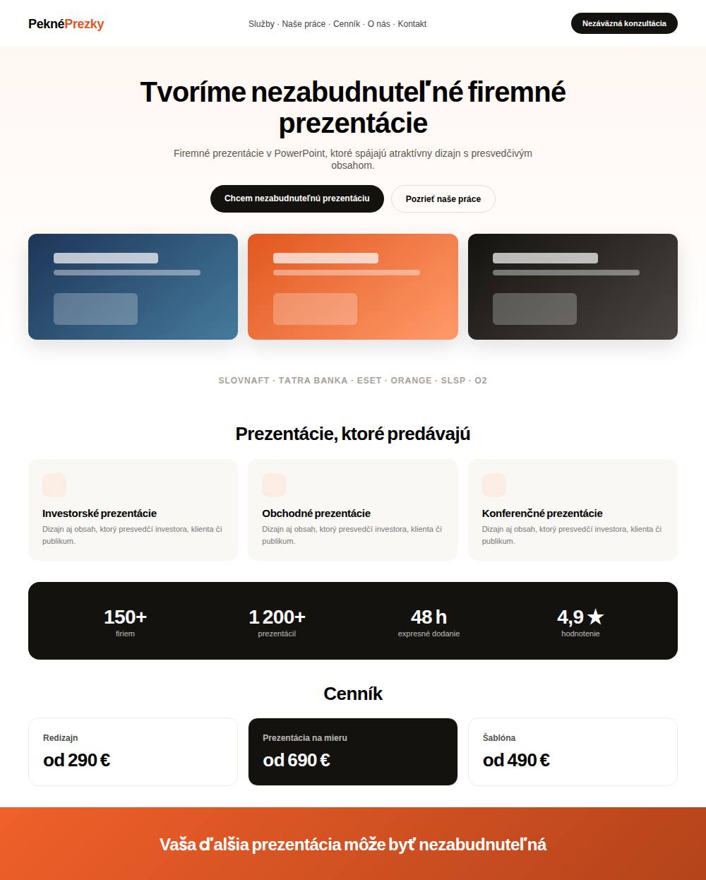 Ukázka webu www.pekneprezky.sk od PeknéWeby