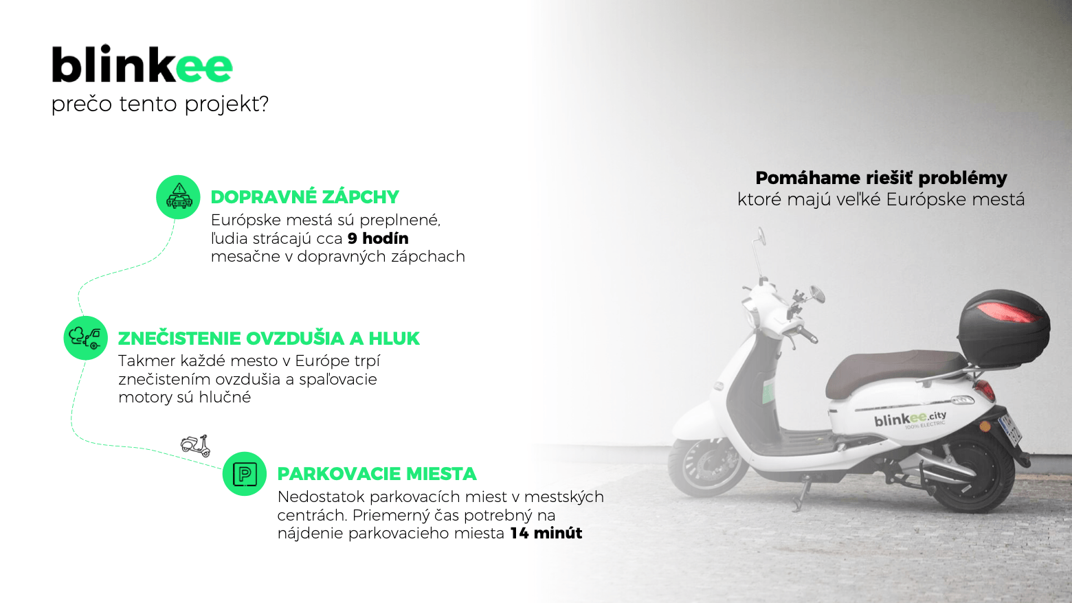 Prezentace pro Blinkee – slide Proč tento projekt o dopravních problémech měst