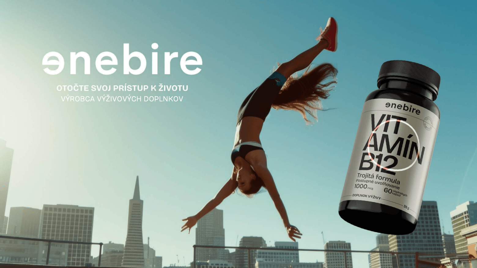Prezentace pro Enebire – úvodní slide výrobce doplňků stravy