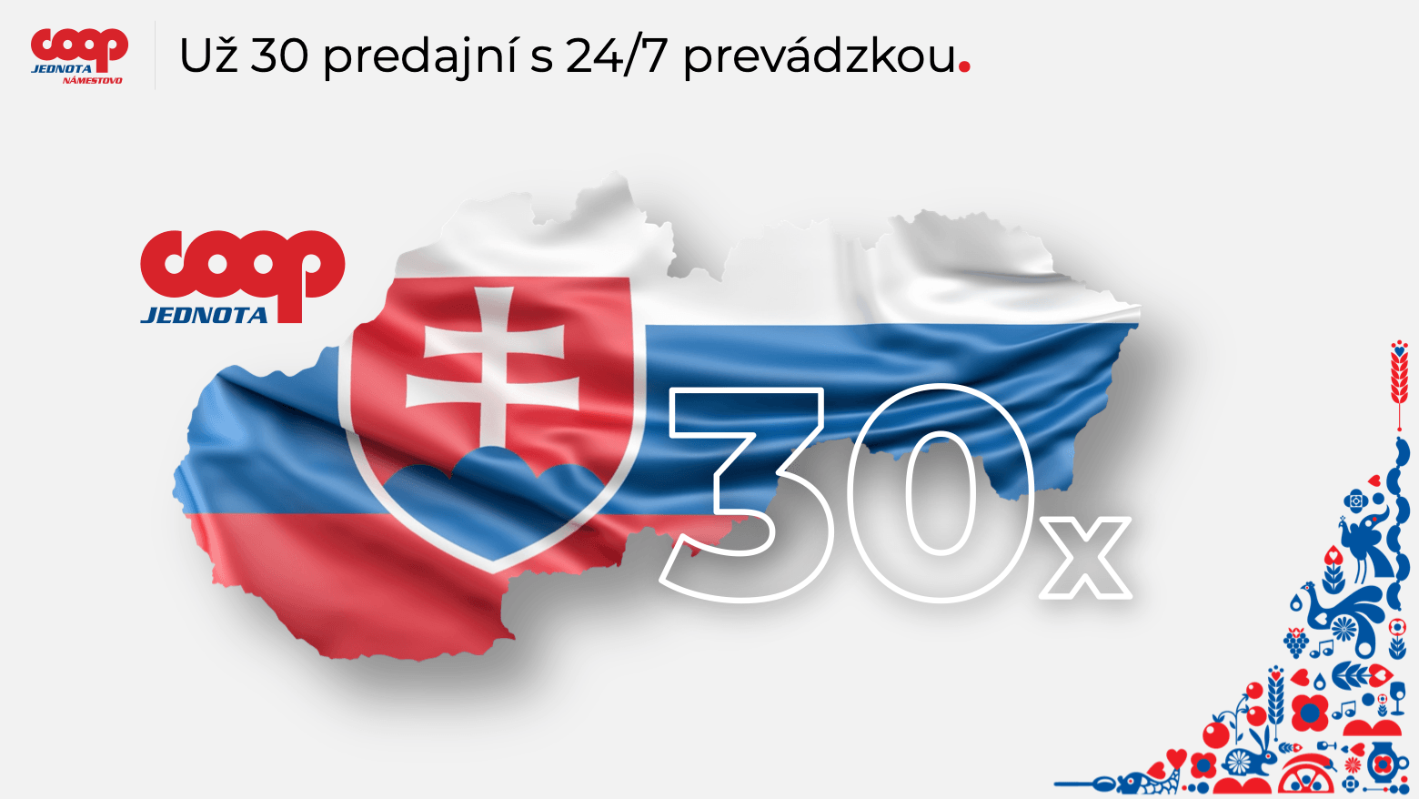 Prezentace pro COOP Jednota – slide Už 30 prodejen s provozem 24/7