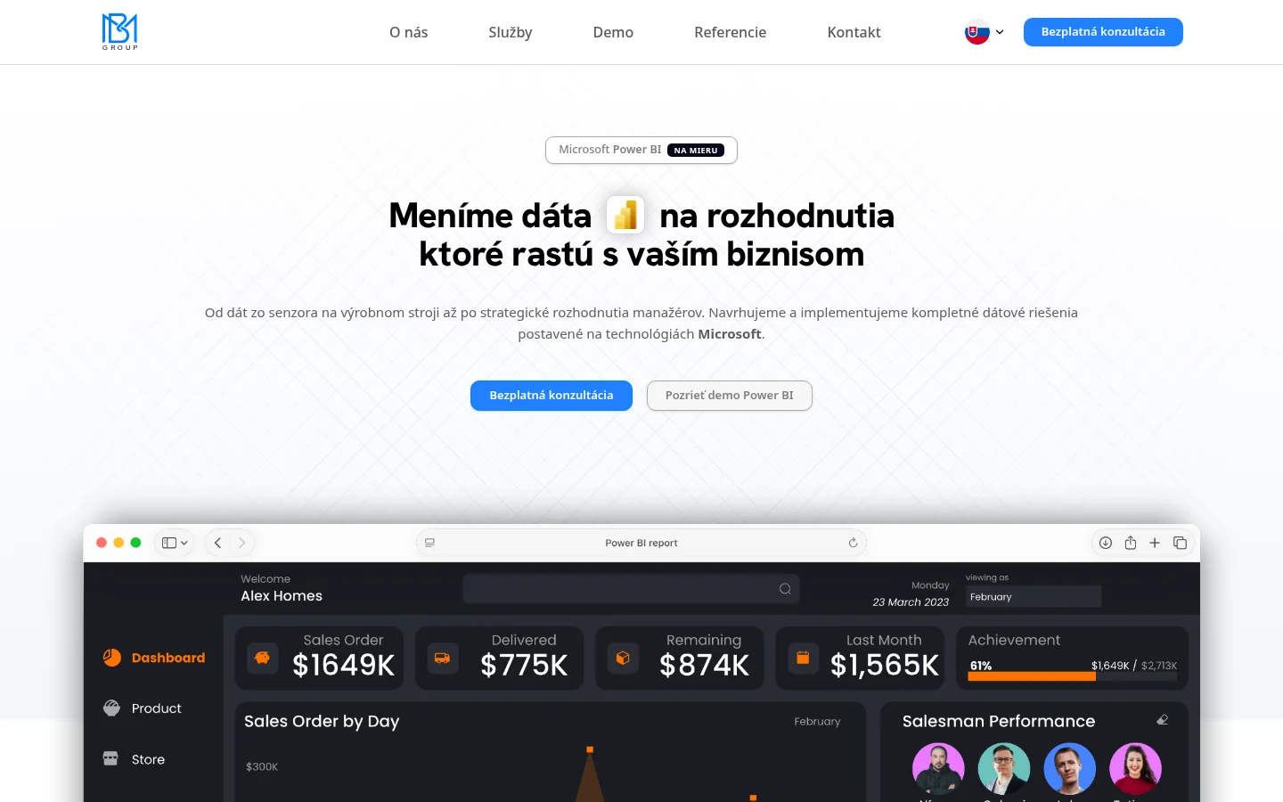 Úvodní část webu BM Group