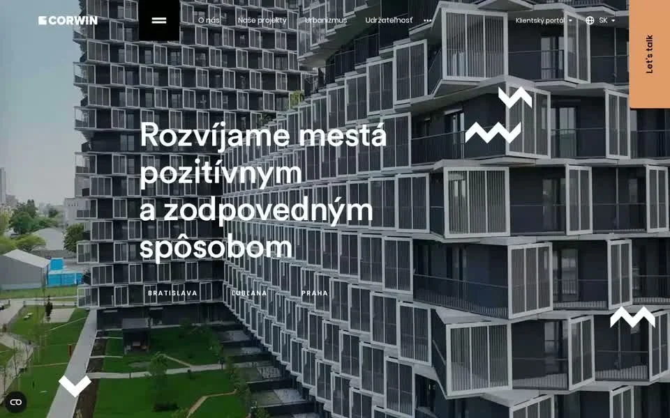 Úvodní část webu Corwin