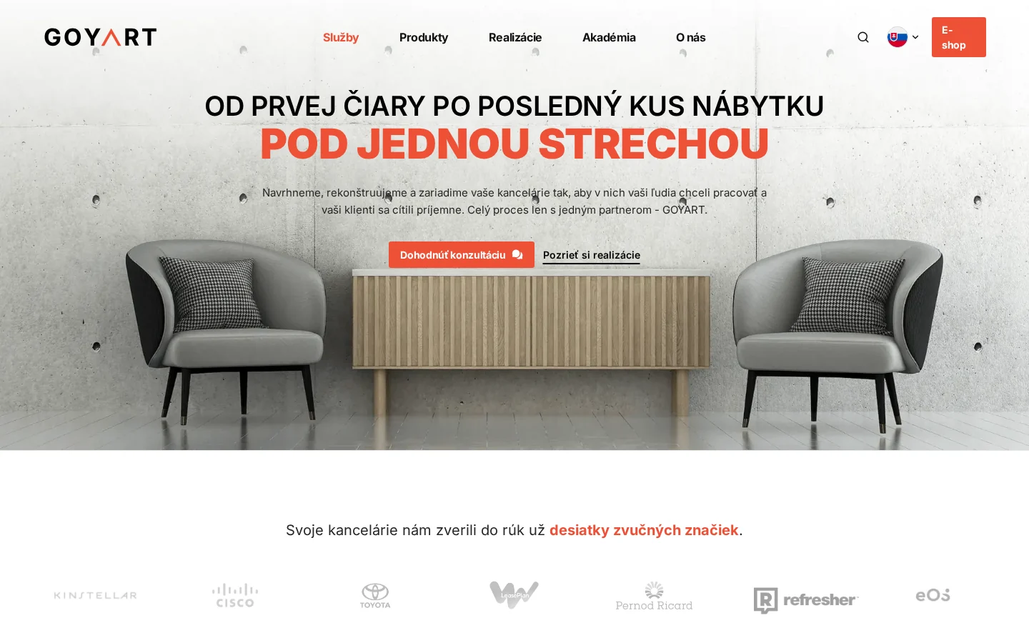 Úvodní část webu Goyart
