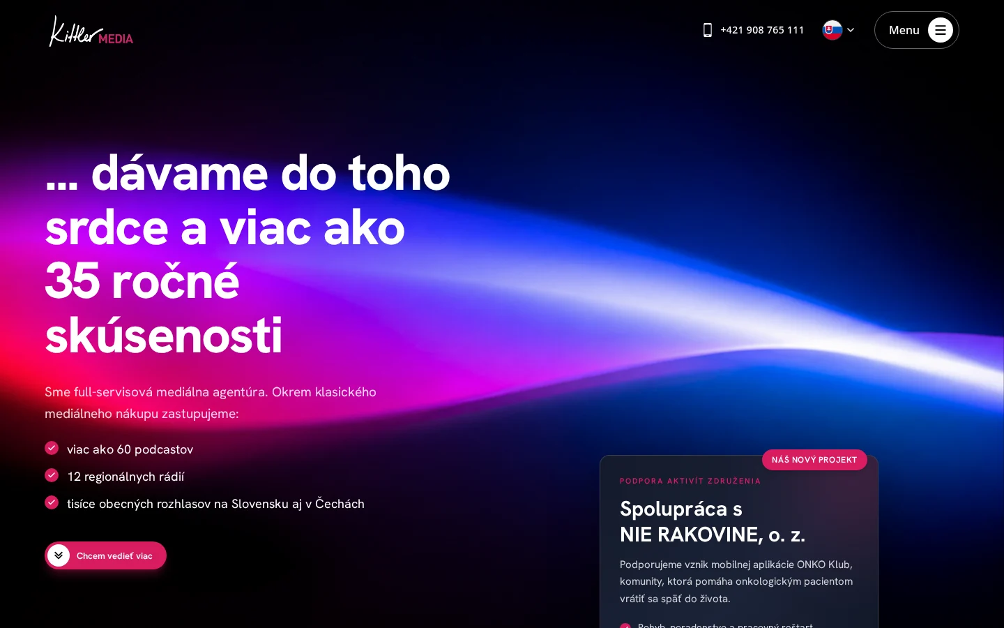 Úvodní část webu KittlerMedia