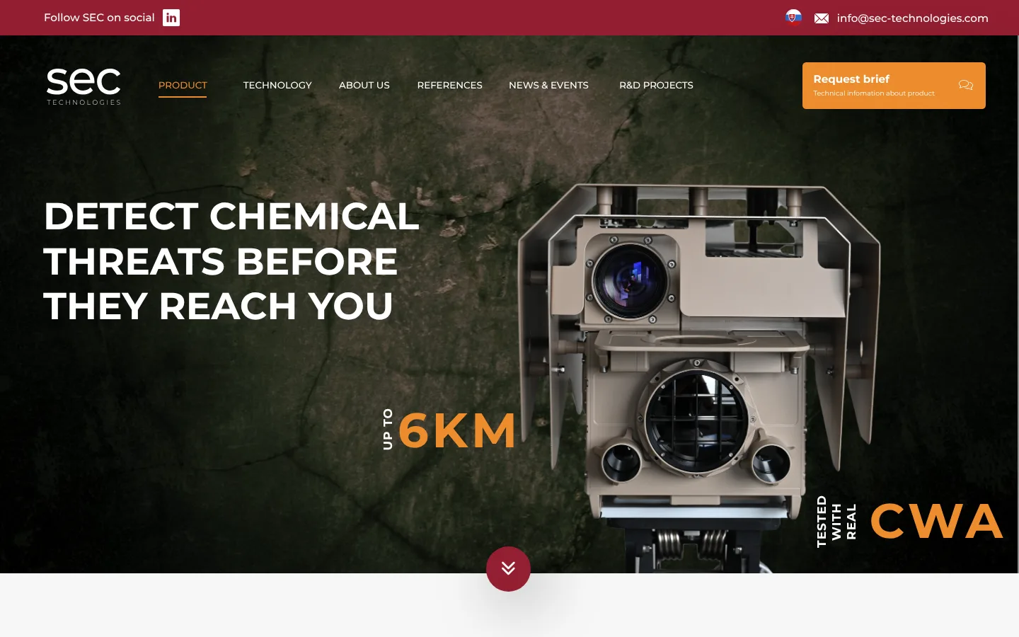 Úvodní část webu SEC Technologies