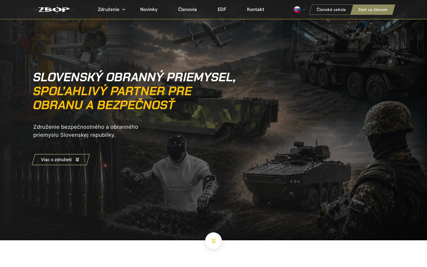 Úvodní část webu ZBOP