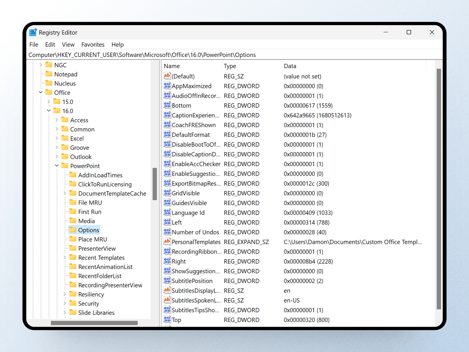Registry path